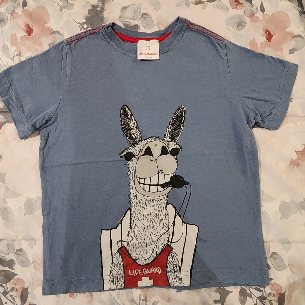 HANNA ANDERSSON Short Sleeve LLama Tee Tshirt Top - 120 (6/7) - (PRE-LOVED)